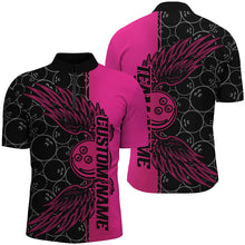 Load image into Gallery viewer, Black And Pink Custom Bowling Ball And Wings Bowling Shirts For Men, Bowling Team Uniform IPHW7928