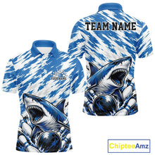 Load image into Gallery viewer, Shirt with shark design and customizable text on a white background