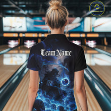 Load image into Gallery viewer, Custom Electric Blue Fire Grim Reaper Bowling Women Quarter-Zip Shirt, Halloween Bowling IPHW9464