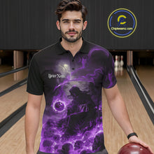 Load image into Gallery viewer, Custom Purple Fire Grim Reaper Bowling Polo Shirts For Men, Halloween Bowling Shirt IPHW9466