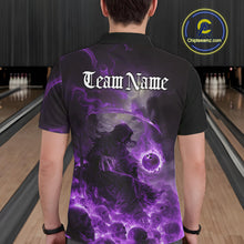 Load image into Gallery viewer, Custom Purple Fire Grim Reaper Bowling Polo Shirts For Men, Halloween Bowling Shirt IPHW9466
