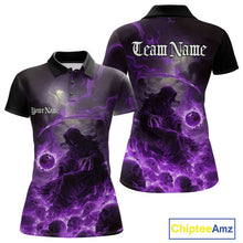 Load image into Gallery viewer, Custom Purple Fire Grim Reaper Bowling Polo Shirts For Women, Halloween Bowling Shirt IPHW9466