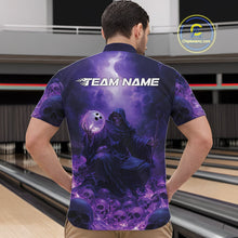 Load image into Gallery viewer, Custom Blue And Purple Flame Bowling Skull Quarter-Zip Shirts For Men, Halloween Bowling Outfits IPHW9467