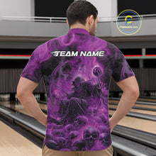 Load image into Gallery viewer, Custom Purple Flame Skull Bowling Quarter-Zip Shirts, Purple Smoke Bowling Hallween Outfit IPHW9471