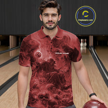 Load image into Gallery viewer, Custom Red Flame Skull Bowling Polo Shirts, Red Smoke Bowling Hallween Outfit IPHW9472