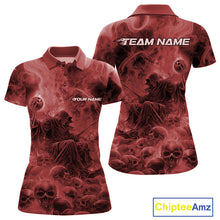 Load image into Gallery viewer, Custom Red Flame Skull Bowling Polo Shirts, Red Smoke Bowling Hallween Outfit IPHW9472