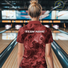 Load image into Gallery viewer, Custom Red Flame Skull Bowling Quarter-Zip Shirts, Red Smoke Bowling Hallween Outfit IPHW9472