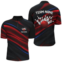 Load image into Gallery viewer, Black, Red And Blue Custom Patriotic Bowling Shirts For Men, Us Bowling Team Shirts IPHW7112