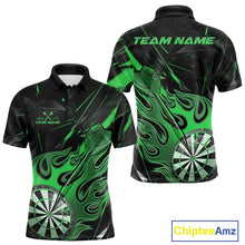 Load image into Gallery viewer, Custom Black And Green Flame Dartboard Dart Polo Shirts For Men, Dart Players Outfits IPHW9690