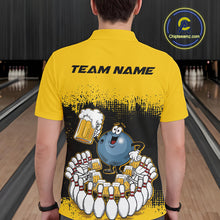 Load image into Gallery viewer, Custom Black And Yellow Funny Bowling Ball Drinking Beer Party Bowling Polo Shirts For Men IPHW9826
