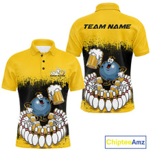 Load image into Gallery viewer, Custom Black And Yellow Funny Bowling Ball Drinking Beer Party Bowling Polo Shirts For Men IPHW9826