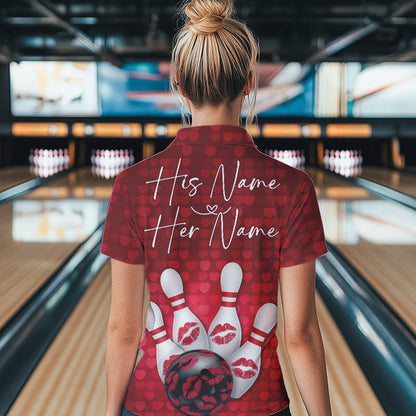 Bowling Kisses Red Heart Theme Custom Valentines Day Bowling Polo Shirts For Women IPHW8366