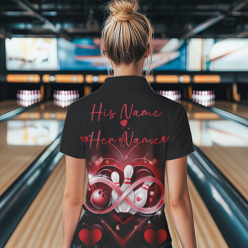 Custom Valentines Day Bowling Womens Quarter-Zip Shirts, Infinity Love Bowling Couple Shirt IPHW8369