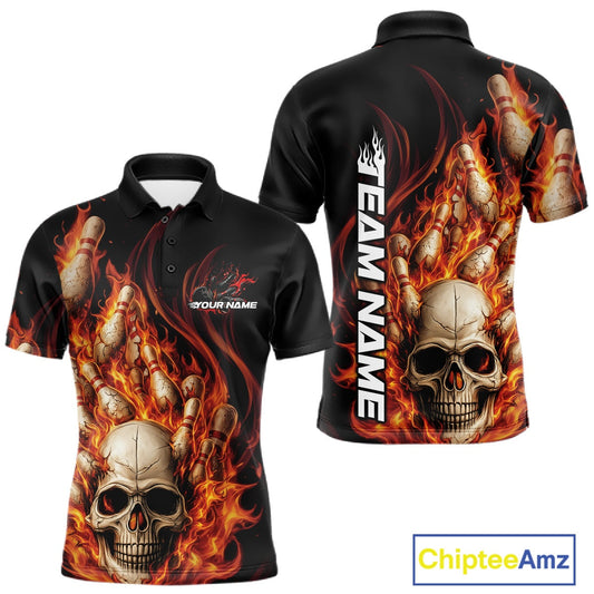 Custom Multi Styles Flame Skull Halloween Bowling Team Shirts, Fire Bowling Tournament Shirt Bowling Jerseys IPHW10438