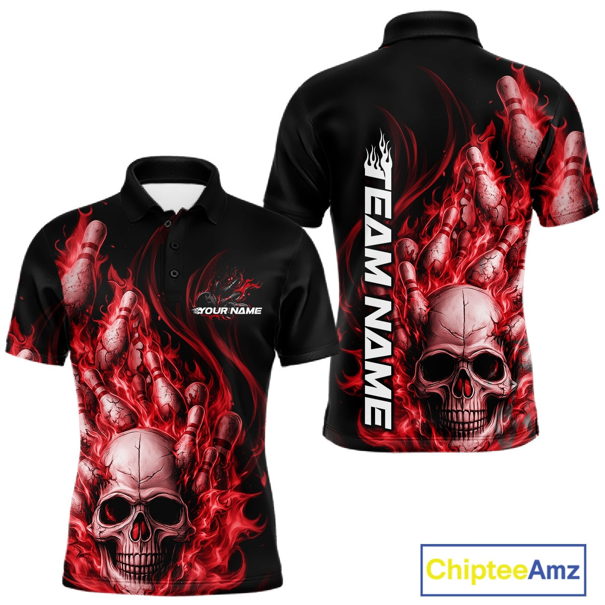 Custom Multi Styles Red Flame Skull Halloween Bowling Team Shirts, Bowling Tournament Shirt Bowling Jersey IPHW10439