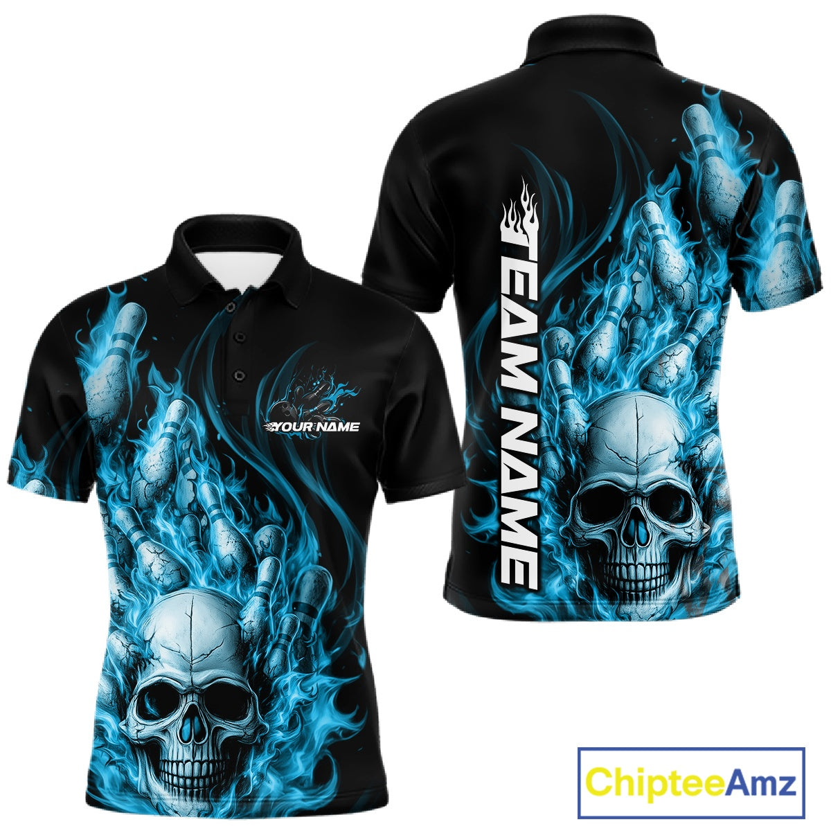 Custom Multi Styles Blue Flame Skull Halloween Bowling Team Shirts, Bowling Tournament Shirt Bowling Jersey IPHW10440