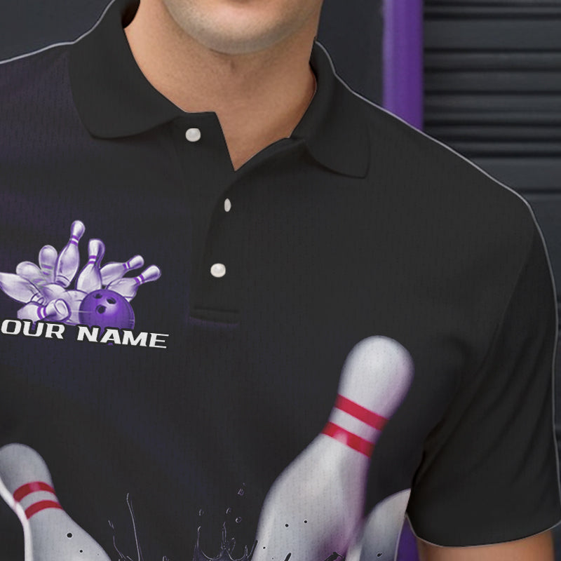 Custom Black And Purple Bowling Jerseys, Bowling League Polo Shirts For Men Team Uniform IPHW8561