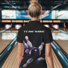 Load image into Gallery viewer, Custom Black And Purple Bowling Jerseys, Bowling League Womens Quarter-Zip Team Shirts IPHW8561