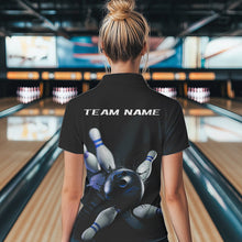 Load image into Gallery viewer, Custom Black And Blue Bowling Jerseys, Bowling League Polo Shirts For Women Team Uniform IPHW8562