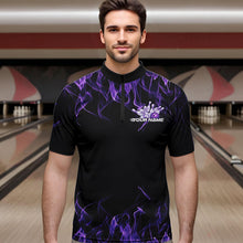 Load image into Gallery viewer, Custom Black And Purple Flame Cobra Snake Bowling Quarter-Zip Shirts For Men, Bowling Team Uniform IPHW8569