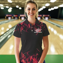 Load image into Gallery viewer, Custom Black And Red Flame Cobra Snake Bowling Polo Shirts For Women, Bowling Team Uniform IPHW8570