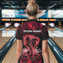 Load image into Gallery viewer, Custom Black And Red Flame Cobra Snake Bowling Polo Shirts For Women, Bowling Team Uniform IPHW8570