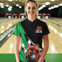 Load image into Gallery viewer, Black And Green Custom Funny Turkey Thanksgiving Bowling Team Quarter-Zip Shirts For Women IPHW8876