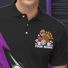 Load image into Gallery viewer, Black And Purple Custom Funny Turkey Thanksgiving Bowling Team Polo Shirts For Men IPHW8877