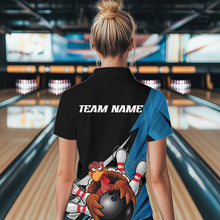 Load image into Gallery viewer, Black And Blue Custom Funny Turkey Thanksgiving Bowling Team Quarter-Zip Shirts For Women IPHW8878