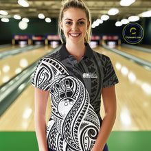Load image into Gallery viewer, Custom Black And White Maori Style Koru Spiral Tribal Women Bowling Polo Team Shirt IPHW10949