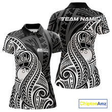 Load image into Gallery viewer, Custom Black And White Maori Style Koru Spiral Tribal Women Bowling Polo Team Shirt IPHW10949
