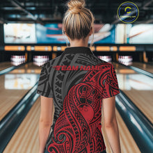 Load image into Gallery viewer, Custom Black And Red Maori Style Koru Spiral Tribal Women Bowling Quarter-Zip Team Shirt IPHW10950