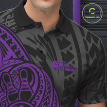 Load image into Gallery viewer, Custom Black And Purple Maori Style Koru Spiral Tribal Men Bowling Polo Team Shirt IPHW10951