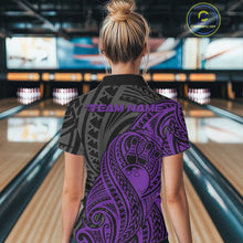 Load image into Gallery viewer, Custom Black And Purple Maori Style Koru Spiral Tribal Women Bowling Polo Team Shirt IPHW10951