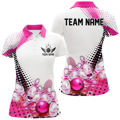 Custom Bowling Uniforms, Pink Outfit Bowling Shirts For Women Bowling Team Shirts IPHW7129