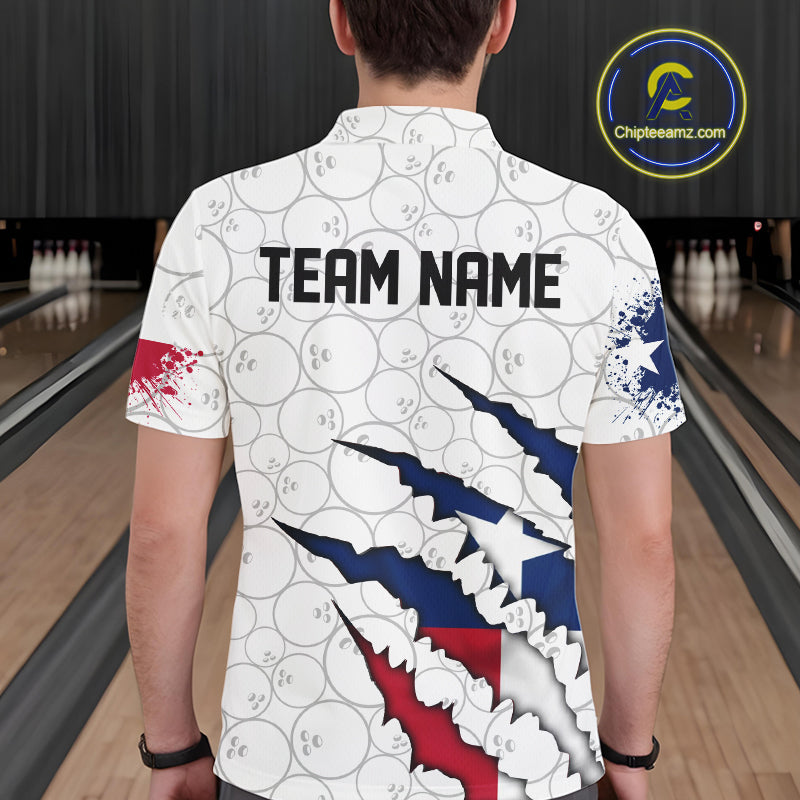 Custom Texas Flag Bowling Team Polo Shirts For Men, Texas Bowling League Shirt IPHW9834