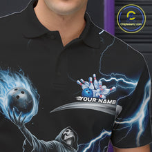 Load image into Gallery viewer, Custom Blue Lightning Grim Reaper Skull Bowling Men Polo Shirt, Halloween Outfit IPHW9848