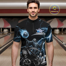 Load image into Gallery viewer, Custom Blue Lightning Grim Reaper Skull Bowling Men Quarter-Zip Shirt, Halloween Outfit IPHW9848