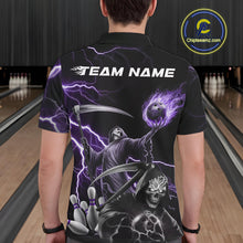 Load image into Gallery viewer, Custom Purple Lightning Grim Reaper Skull Bowling Men Polo Shirt, Halloween Outfit IPHW9849