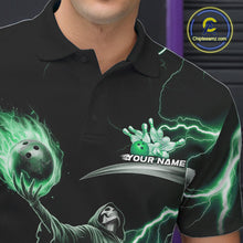 Load image into Gallery viewer, Custom Green Lightning Grim Reaper Skull Bowling Men Polo Shirt, Halloween Outfit IPHW9850