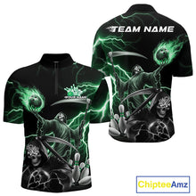 Load image into Gallery viewer, Custom Green Lightning Grim Reaper Skull Bowling Men Quarter-Zip Shirt, Halloween Outfit IPHW9850