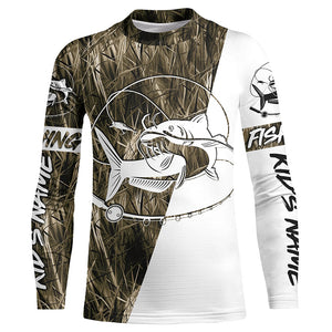 Catfish Fishing Grass Camo Custom Long Sleeve Fishing Shirts, Catfish Tournament Fishing Jerseys IPHW5778