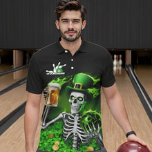 Load image into Gallery viewer, Custom Green St Patricks Day Funny Skull Drink Beer Bowling Polo Shirts For Men IPHW8380