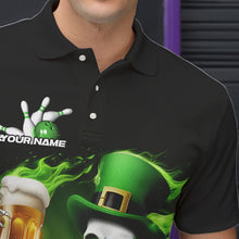 Load image into Gallery viewer, Custom Green St Patricks Day Funny Skull Drink Beer Bowling Polo Shirts For Men IPHW8380