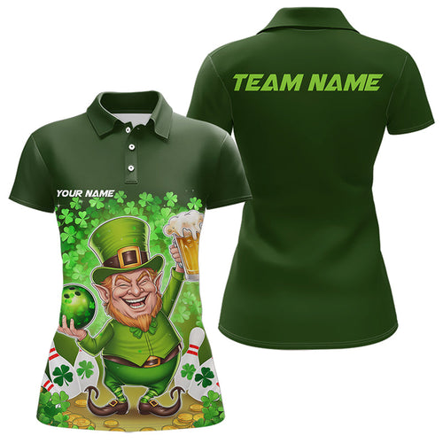 Funny Leprechaun And Beer Custom St Patricks Day Womens Bowling Polo Shirt, Irish Bowling IPHW8382