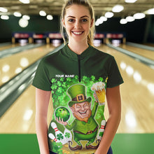 Load image into Gallery viewer, Funny Leprechaun And Beer Custom St Patricks Day Bowling Womens Quarter-Zip Shirts IPHW8382
