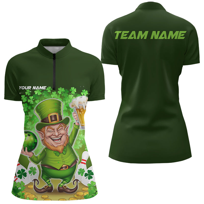 Funny Leprechaun And Beer Custom St Patricks Day Bowling Womens Quarter-Zip Shirts IPHW8382