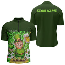 Load image into Gallery viewer, Funny Leprechaun And Beer Custom St Patricks Day Bowling Quarter-Zip Shirts For Men, Irish Bowling IPHW8382