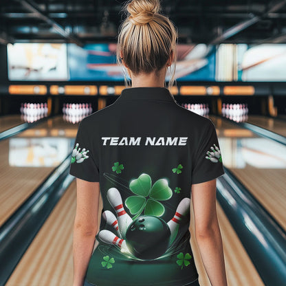Custom Green Shamprock Saint Patricks Bowling Womens Polo Shirts, Lucky Bowling Team Shirt IPHW8571