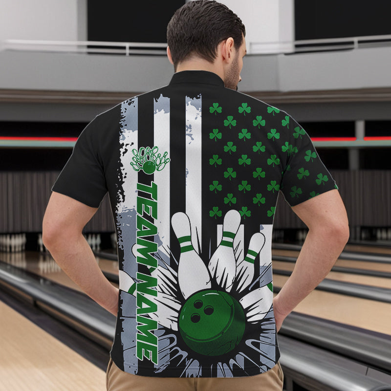 Custom Saint Patricks Bowling Quarter-Zip Shirts For Men, Shamrock Flag US Bowling Team Shirt IPHW8575